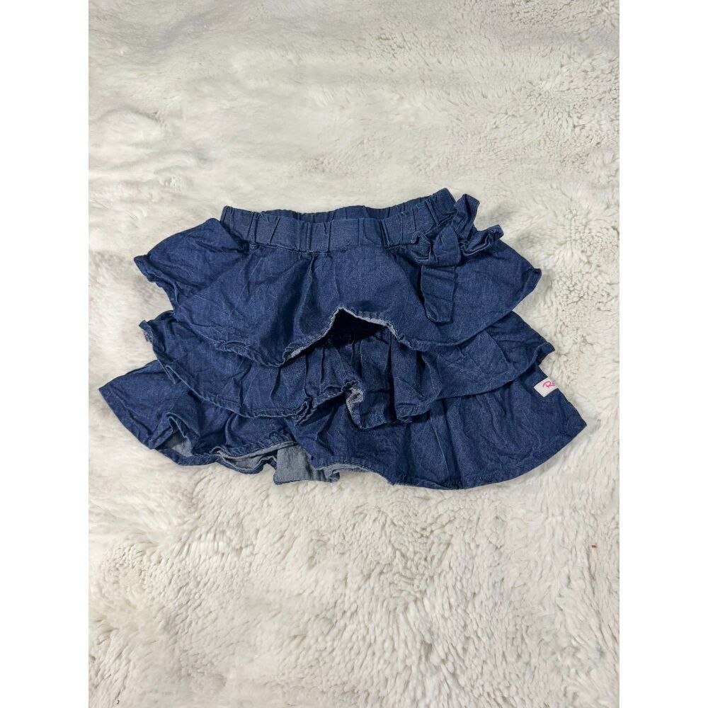 RuffleButts Girls 3T Blue Denim Ruffle Pants Toddler Flare Pants